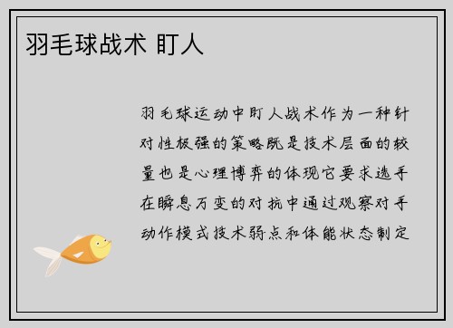 羽毛球战术 盯人